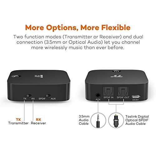 TaoTronics Bluetooth Transmitter and Receiver, Digital Optical TOSLINK and 3.5mm Wireless Audio Adapter for TV / Home Stereo System - aptX Low Latency