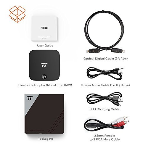 TaoTronics Bluetooth Transmitter and Receiver, Digital Optical TOSLINK and 3.5mm Wireless Audio Adapter for TV / Home Stereo System - aptX Low Latency