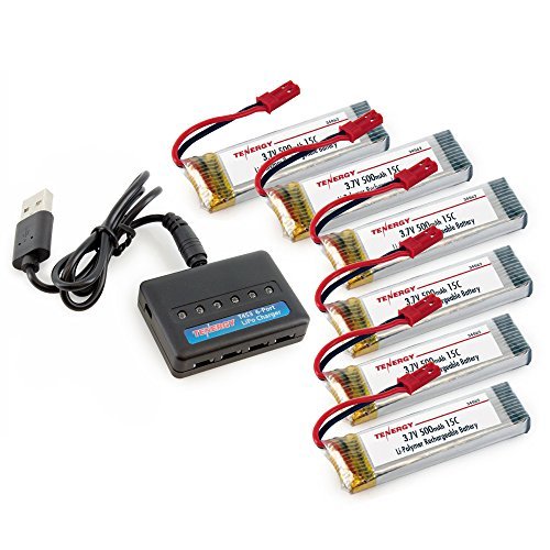 Tenergy T453 charger for 3.7V Lithium RC battery + 6pc 500mAh batteries for UDI818A/818A-1
