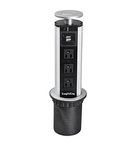 Tensile Type Tabletop Pop Up Power Socket 3 US Plug and 2 USB Ports Safe Outlet For Household Kitchen Office Electronics and Any USB Devices