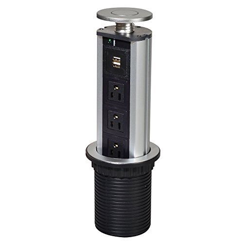 Tensile Type Tabletop Pop Up Power Socket 3 US Plug and 2 USB Ports Safe Outlet For Household Kitchen Office Electronics and Any USB Devices