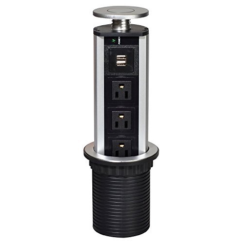 Tensile Type Tabletop Pop Up Power Socket 3 US Plug and 2 USB Ports Safe Outlet For Household Kitchen Office Electronics and Any USB Devices