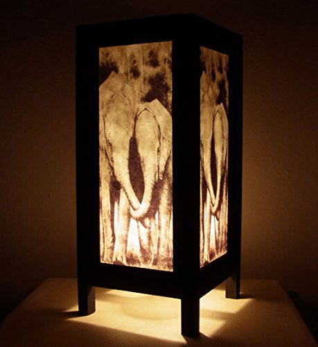 Thai Vintage Handmade Asian Oriental Family Elephant Bedside Table Light or Floor Wood Paper Lamp Shades Home Bedroom Garden Decor Modern Design from Thailand