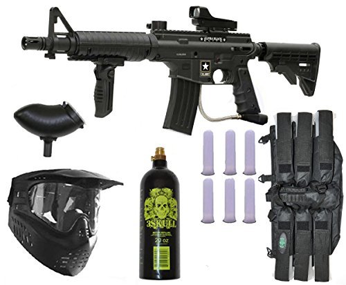 Tippmann US Army Alpha Elite Paintball Marker Gun 3Skull Package Set (Black)