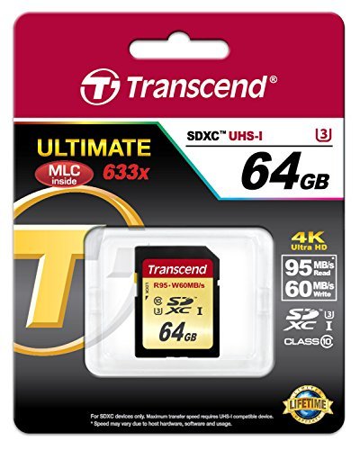 Transcend 64 GB High Speed 10 UHS-3 Flash Memory Card 95/60 MB/s (TS64GSDU3)