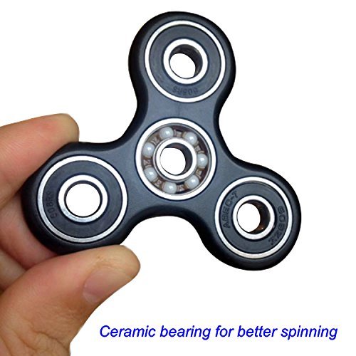 Tri Fidget Spinner toy black in prime with case-Ceramic bearing-Fast quiet and balanced spin-Cool for kids and adults-Stress relief-ADHD-Calm anxiety-The hand spinner you need to spin up YOUR day