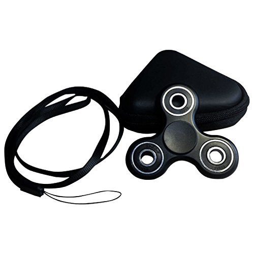 Tri Fidget Spinner toy black in prime with case-Ceramic bearing-Fast quiet and balanced spin-Cool for kids and adults-Stress relief-ADHD-Calm anxiety-The hand spinner you need to spin up YOUR day