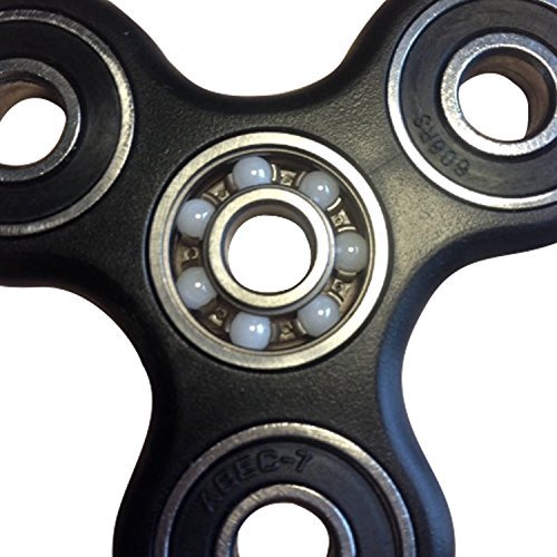 Tri Fidget Spinner toy black in prime with case-Ceramic bearing-Fast quiet and balanced spin-Cool for kids and adults-Stress relief-ADHD-Calm anxiety-The hand spinner you need to spin up YOUR day