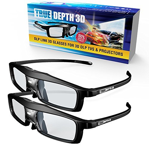 True Depth 3D® NEW Firestorm LT Lightweight Rechargeable DLP link 3D Glasses for All 3D Projectors (Benq, Optoma, Acer, Vivitek, Dell Etc) and All DLP HD 3D TVs (Mitsubishi, Samsung Etc) Compatible At 96 Hz, 120 Hz and 144 Hz! (2 Pairs!)