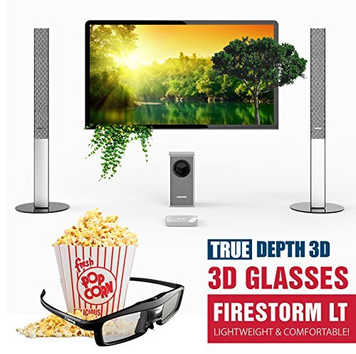 True Depth 3D® NEW Firestorm LT Lightweight Rechargeable DLP link 3D Glasses for All 3D Projectors (Benq, Optoma, Acer, Vivitek, Dell Etc) and All DLP HD 3D TVs (Mitsubishi, Samsung Etc) Compatible At 96 Hz, 120 Hz and 144 Hz! (2 Pairs!)