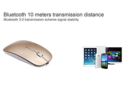 Tsmine Bluetooth Mouse Rechargeable Wireless Mice, 5 Buttons for Notebook, PC, Laptop, Computer, Macbook 2017(NOT for iPhone or iPad) - Gold