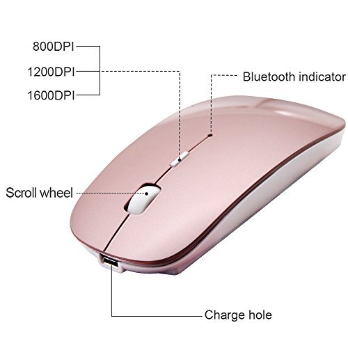 Tsmine Bluetooth Mouse Rechargeable Wireless Mouse, 5 Buttons for Notebook, PC, Laptop, Computer, Macbook 2017(NOT for iPhone or iPad) - Rose Gold