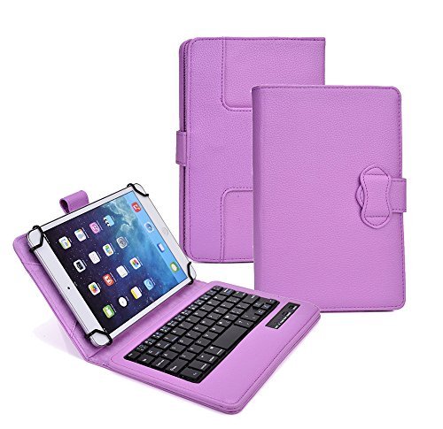 Tsmine Huawei Mediapad M1 8.0-inch Tablet Bluetooth Keyboard Case - Universal 2-in-1 Detachable Wireless keyboard [QWERTY] w/ Folio Leather Case Stand Cover [NOT include Tablet], Purple