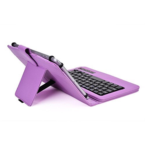 Tsmine Huawei Mediapad M1 8.0-inch Tablet Bluetooth Keyboard Case - Universal 2-in-1 Detachable Wireless keyboard [QWERTY] w/ Folio Leather Case Stand Cover [NOT include Tablet], Purple