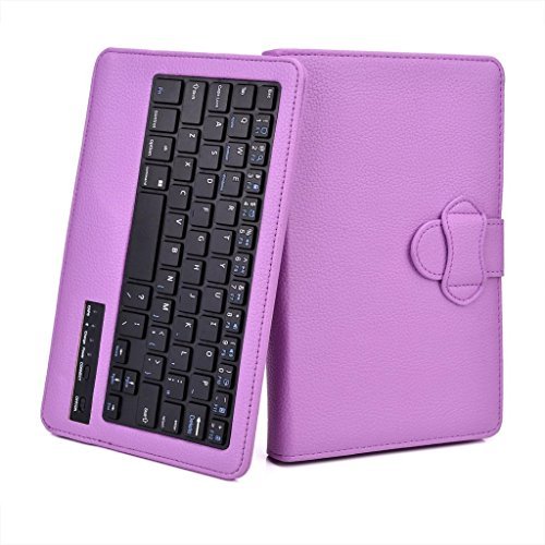 Tsmine Huawei Mediapad M1 8.0-inch Tablet Bluetooth Keyboard Case - Universal 2-in-1 Detachable Wireless keyboard [QWERTY] w/ Folio Leather Case Stand Cover [NOT include Tablet], Purple