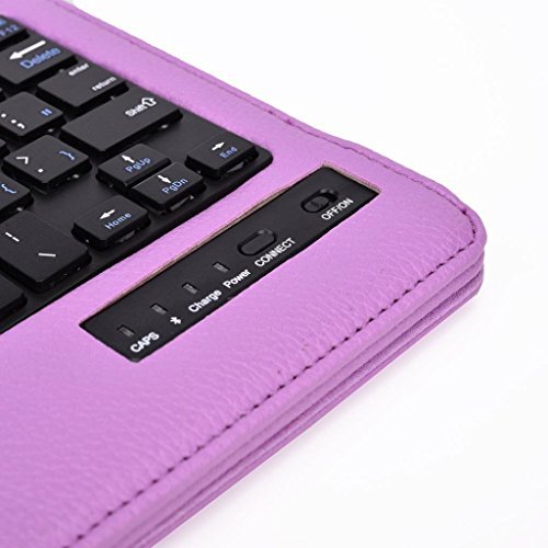 Tsmine Huawei Mediapad M1 8.0-inch Tablet Bluetooth Keyboard Case - Universal 2-in-1 Detachable Wireless keyboard [QWERTY] w/ Folio Leather Case Stand Cover [NOT include Tablet], Purple