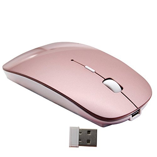 Tsmine Wireless Mouse 2.4G Rechargeable Mice with Nano Receiver(Stored Within the Back of the Mouse), 5 Buttons for Notebook, PC, Laptop, Computer, Macbook - Rose Gold