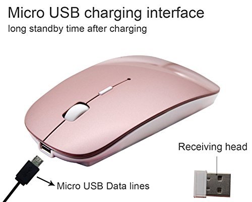 Tsmine Wireless Mouse 2.4G Rechargeable Mice with Nano Receiver(Stored Within the Back of the Mouse), 5 Buttons for Notebook, PC, Laptop, Computer, Macbook - Rose Gold