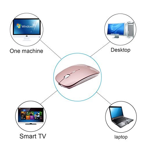 Tsmine Wireless Mouse 2.4G Rechargeable Mice with Nano Receiver(Stored Within the Back of the Mouse), 5 Buttons for Notebook, PC, Laptop, Computer, Macbook - Rose Gold