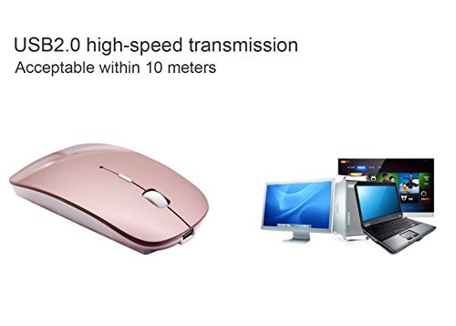 Tsmine Wireless Mouse 2.4G Rechargeable Mice with Nano Receiver(Stored Within the Back of the Mouse), 5 Buttons for Notebook, PC, Laptop, Computer, Macbook - Rose Gold