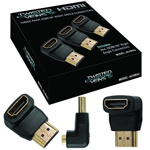 Twisted Veins Three (3) Pack of HDMI 90 Degree/Right Angle Connectors/Adapters