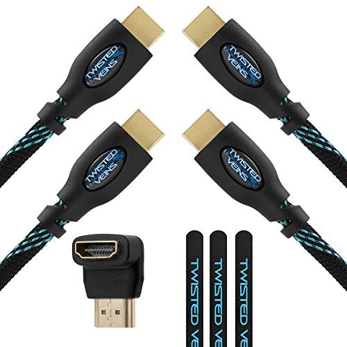 Twisted Veins Two (2) Pack of (10 ft) High Speed HDMI Cables + Right Angle Adapter and Microfiber Cable Ties (Latest Version Supports Ethernet, 3D, and Audio Return)