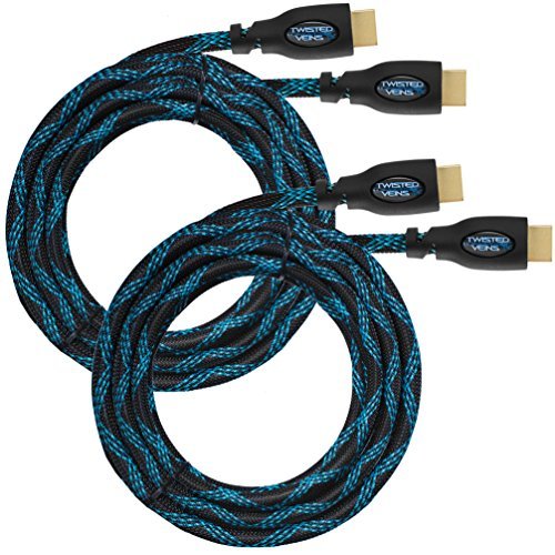 Twisted Veins Two (2) Pack of (25 ft) High Speed HDMI Cables + Right Angle Adapter and Microfiber Cable Ties (Latest Version Supports Ethernet, 3D, and Audio Return)