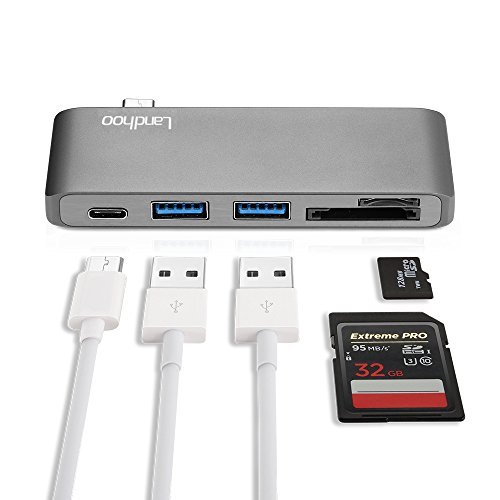 Type-C USB 3.0 5 in 1 Combo Hub for MacBook, Aluminum Multi-Port Adapter with USB-C Charging Port, Type-C Pass Through, 2 USB 3.0 Ports, SD/Micro Card Reader (Space Gray)