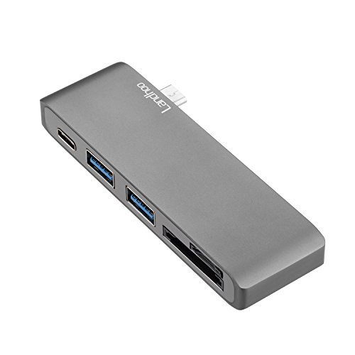 Type-C USB 3.0 5 in 1 Combo Hub for MacBook, Aluminum Multi-Port Adapter with USB-C Charging Port, Type-C Pass Through, 2 USB 3.0 Ports, SD/Micro Card Reader (Space Gray)