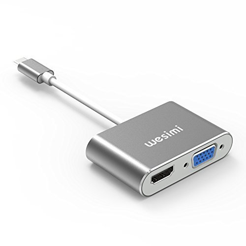 Type C to HDMI +VGA Adapter, wesimi USB 3.1 Type C (USB C) to VGA HDMI UHD Converter Adapter with Aluminium Case for MacBook/ChromeBook Pixel, Plug and Play