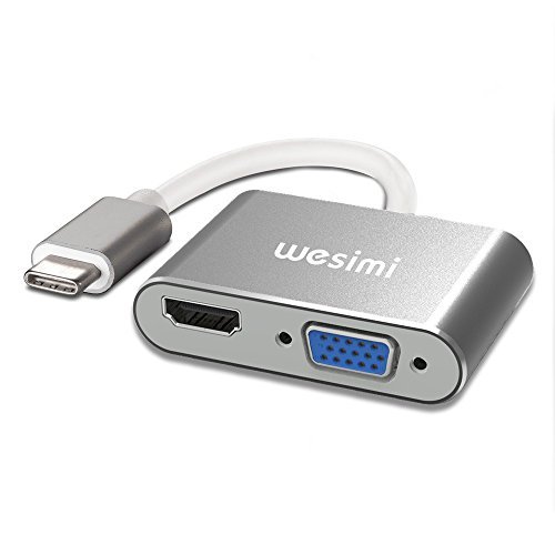 Type C to HDMI +VGA Adapter, wesimi USB 3.1 Type C (USB C) to VGA HDMI UHD Converter Adapter with Aluminium Case for MacBook/ChromeBook Pixel, Plug and Play