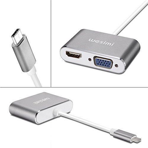 Type C to HDMI +VGA Adapter, wesimi USB 3.1 Type C (USB C) to VGA HDMI UHD Converter Adapter with Aluminium Case for MacBook/ChromeBook Pixel, Plug and Play