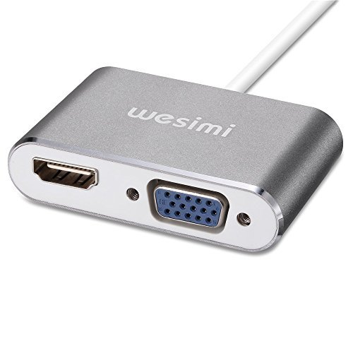 Type C to HDMI +VGA Adapter, wesimi USB 3.1 Type C (USB C) to VGA HDMI UHD Converter Adapter with Aluminium Case for MacBook/ChromeBook Pixel, Plug and Play