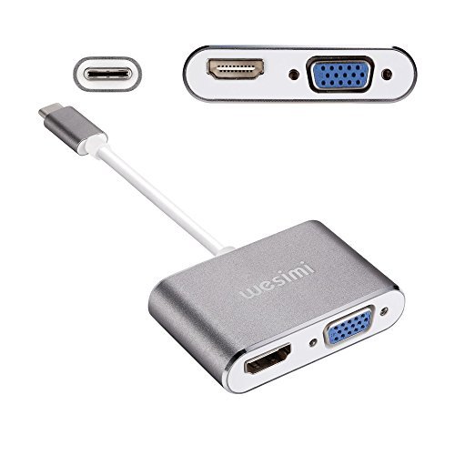 Type C to HDMI +VGA Adapter, wesimi USB 3.1 Type C (USB C) to VGA HDMI UHD Converter Adapter with Aluminium Case for MacBook/ChromeBook Pixel, Plug and Play