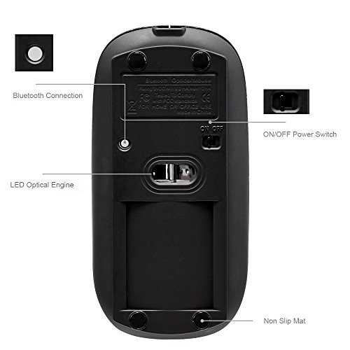 UHURU Rechargeable Bluetooth Wireless Mouse for PC, Mac, Laptop, Android Tablet - Black