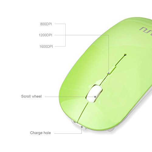 UHURU Rechargeable Bluetooth Wireless Mouse for PC, Mac, Laptop, Android Tablet (Green)