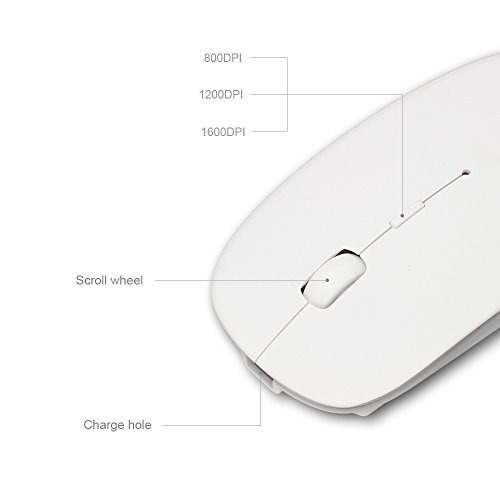 UHURU Rechargeable Bluetooth Wireless Mouse for PC, Mac, Laptop, Android Tablet - White