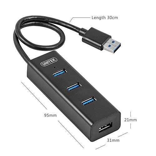 UNITEK Portable USB 3.0 4-Port High Speed Hub with BC 1.2 Charging with 5V 1.2A and Built-in USB 3.0 Cable LED for iMac, MacBook, MacBook Pro, MacBook Air, Mac Mini, Chrombook, Surface Pro