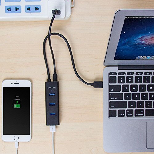 UNITEK Portable USB 3.0 4-Port High Speed Hub with BC 1.2 Charging with 5V 1.2A and Built-in USB 3.0 Cable LED for iMac, MacBook, MacBook Pro, MacBook Air, Mac Mini, Chrombook, Surface Pro