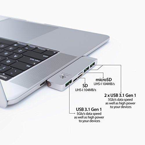 USB 3.0 Type C Combo Hub For MacBook By Vander1 - 3 Ports, 1 SD & 1 Micro SC Card Reader Slots - High Speed Data Transfer - Durable Aluminum Construction - Lightweight, Compact, Travel Design - Silver