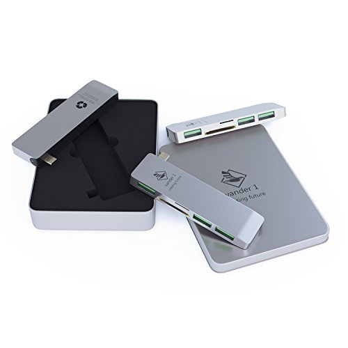 USB 3.0 Type C Combo Hub For MacBook By Vander1 - 3 Ports, 1 SD & 1 Micro SC Card Reader Slots - High Speed Data Transfer - Durable Aluminum Construction - Lightweight, Compact, Travel Design - Silver