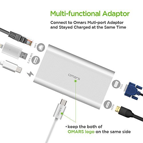 USB C Adapter, Omars 6 in 1 Type-C Multi-Port Hub with USB Type C 3.0 Charging port, HDMI 4K + VGA + 2 USB 3.0 + Ethernet RJ45 adapter for MacBook Pro, Google Chromebook Pixel and More