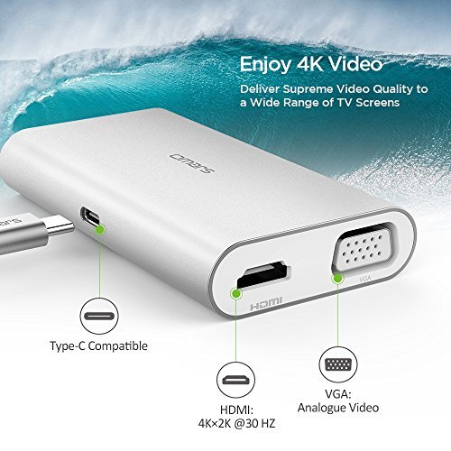 USB C Adapter, Omars 6 in 1 Type-C Multi-Port Hub with USB Type C 3.0 Charging port, HDMI 4K + VGA + 2 USB 3.0 + Ethernet RJ45 adapter for MacBook Pro, Google Chromebook Pixel and More