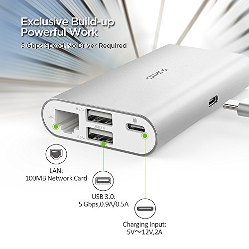USB C Adapter, Omars 6 in 1 Type-C Multi-Port Hub with USB Type C 3.0 Charging port, HDMI 4K + VGA + 2 USB 3.0 + Ethernet RJ45 adapter for MacBook Pro, Google Chromebook Pixel and More