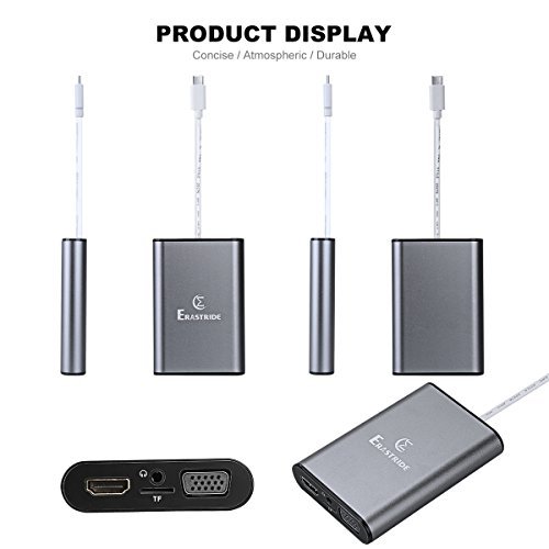 USB C/Type C Hub Docking [8-in-1] Erastride TD701 USBC Adapter with Multi-Functions Including Type C Charging, USB 3.0 Port, HDMI, SD/TF Card Reader, VGA, RJ45, Audio