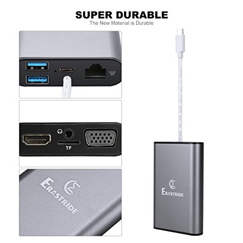 USB C/Type C Hub Docking [8-in-1] Erastride TD701 USBC Adapter with Multi-Functions Including Type C Charging, USB 3.0 Port, HDMI, SD/TF Card Reader, VGA, RJ45, Audio