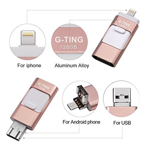 USB Flash Drives for iPhone 128 GB Pen-Drive Memory Storage, G-TING Jump Drive Lightning Memory Stick External Storage, Memory Expansion for Apple IOS Android Computers (Pink)