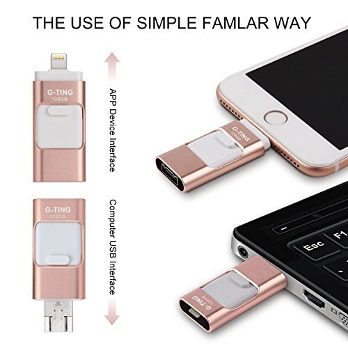 USB Flash Drives for iPhone 128 GB Pen-Drive Memory Storage, G-TING Jump Drive Lightning Memory Stick External Storage, Memory Expansion for Apple IOS Android Computers (Pink)