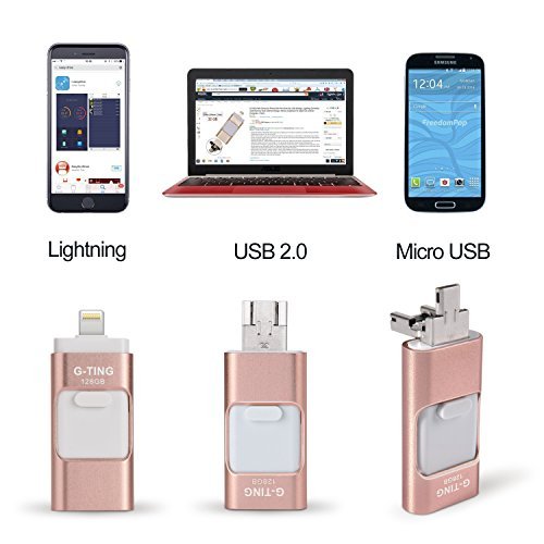 USB Flash Drives for iPhone 128 GB Pen-Drive Memory Storage, G-TING Jump Drive Lightning Memory Stick External Storage, Memory Expansion for Apple IOS Android Computers (Pink)