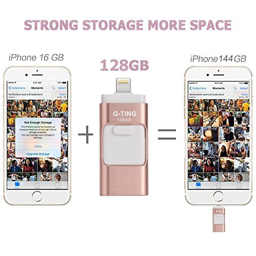 USB Flash Drives for iPhone 128 GB Pen-Drive Memory Storage, G-TING Jump Drive Lightning Memory Stick External Storage, Memory Expansion for Apple IOS Android Computers (Pink)